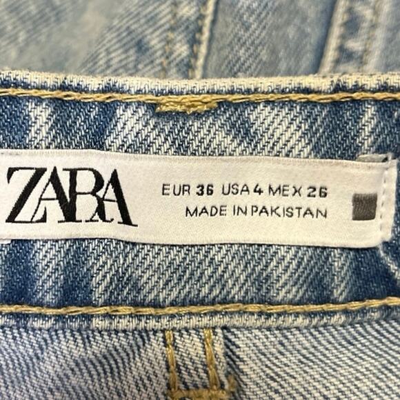 Zara Womens Blue High Rise Flat Front Casual Straight Leg Denim Jeans Pants Sz 4 - Picture 4 of 4